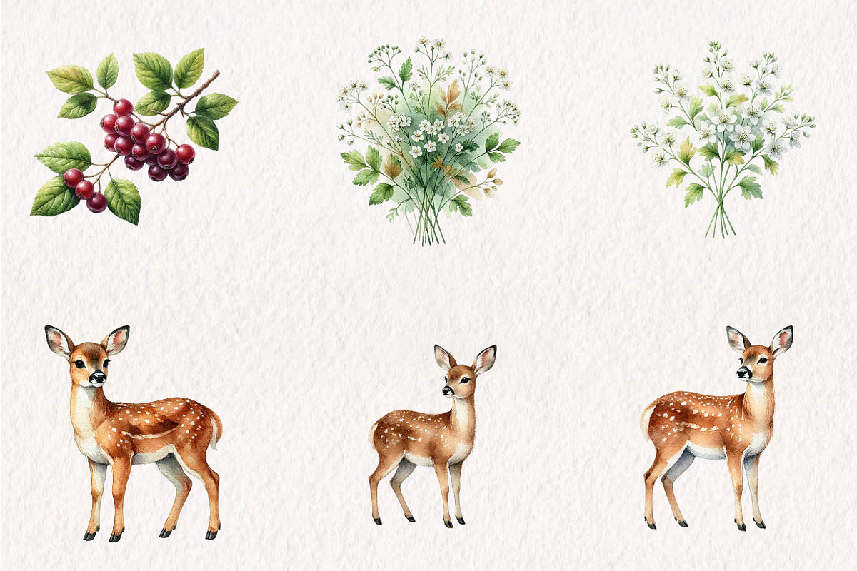 Watercolor Forest Woodland Clipart, a Seasonal Illustration by CreationArt (Photo 4 of 7)