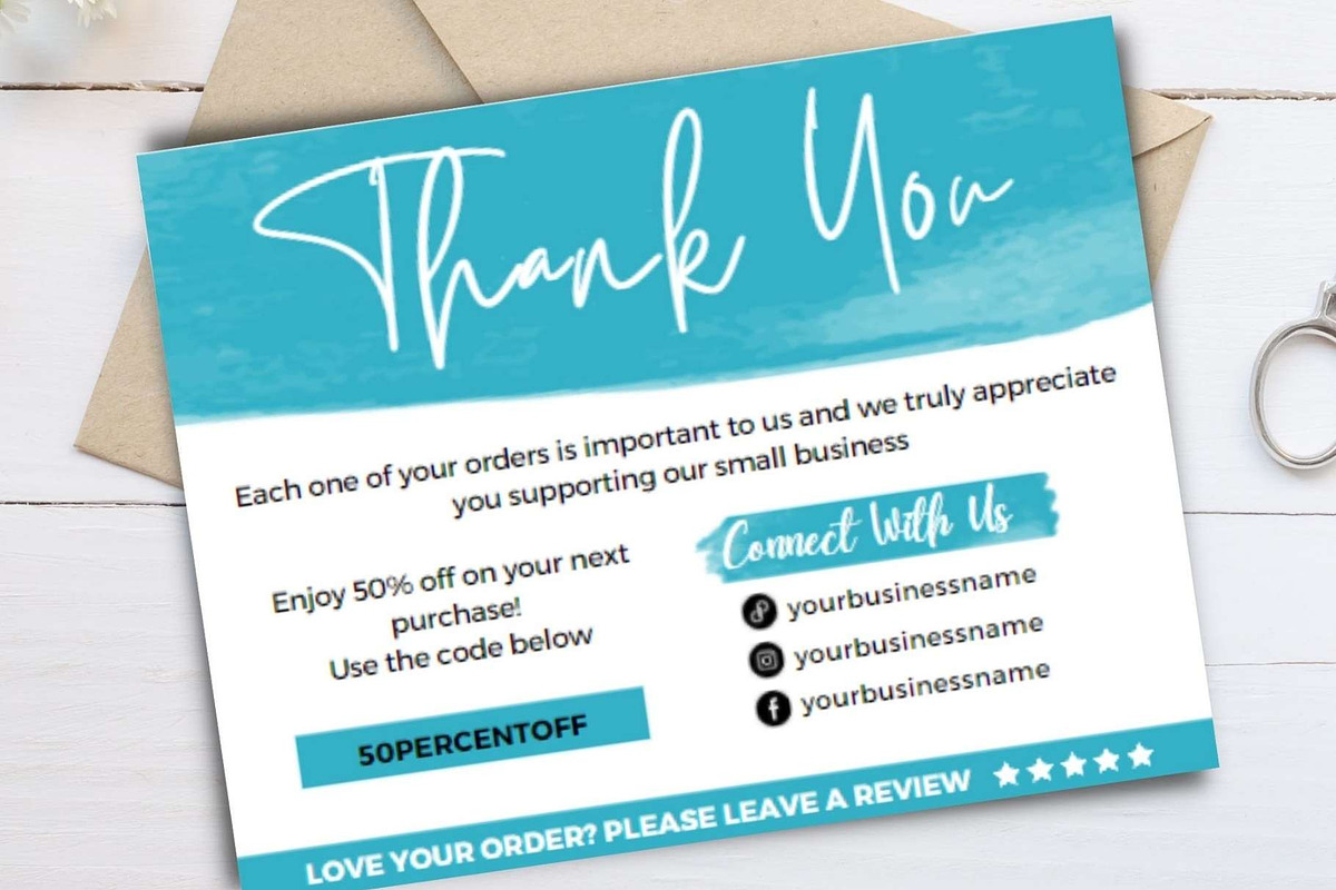 Thank you order card blue Canva 12, a Card Template by bonadigitals (Photo 1 of 3)