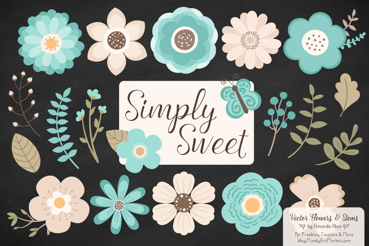 Aqua Vector Flowers Clipart, an Illustration by Amanda Ilkov (Photo 2 of 4)