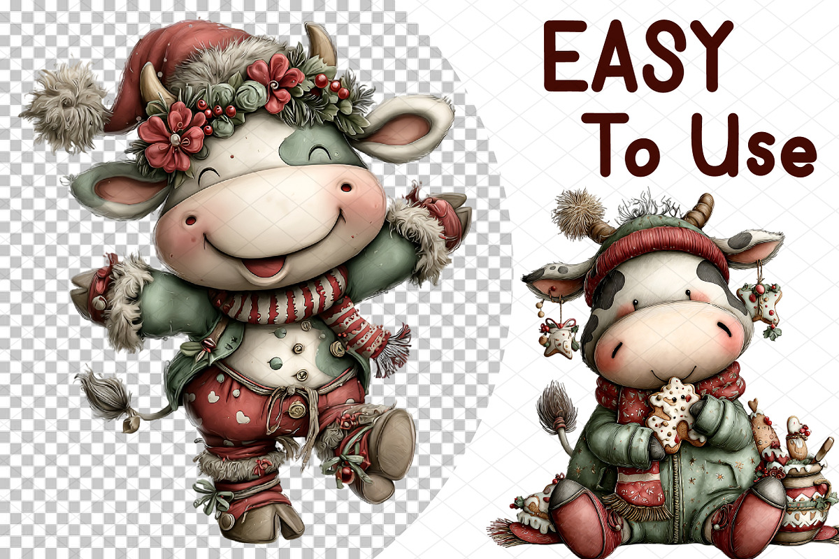 Christmas Funny Cow Clipart, an Illustration by cherrydesign (Photo 4 of 4)