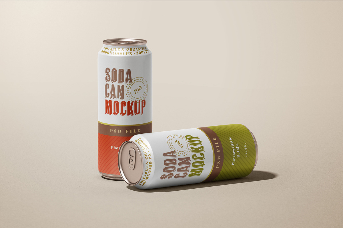 Soda Can Mockup Set, a Cups & Container Mockup by mockupatelier (Photo 7 of 12)