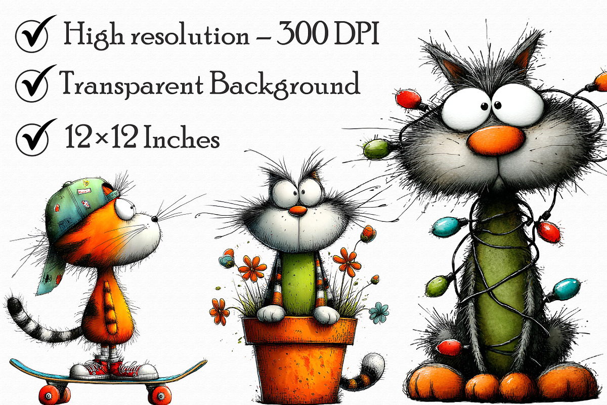 Whimsical Funny Cat Clipart, an Illustration by Libby Wishes (Photo 5 of 7)