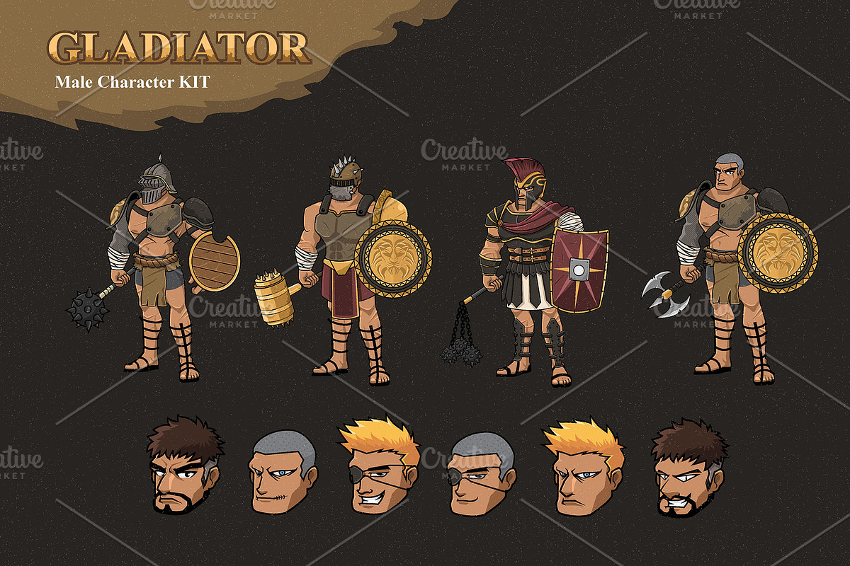 Male Gladiator Character KIT, an Illustration by Diditpranata (Photo 3 of 9)