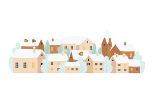 Winter village, snow Christmas town, an Object Illustration by Flashvector
