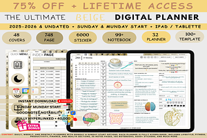 All-in-One Digital Planner- Beige, a Templates & Theme by Plamarplanners