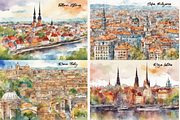 European Capital Cities Watercolors, a Background Graphic by PrintHaven Designs (Thumbnail 2 of 10)