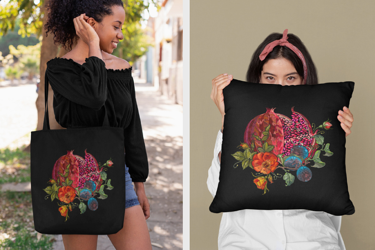 Ripened pomegranate and red roses, a Decorative Illustration by Matrioshka (Photo 9 of 9)