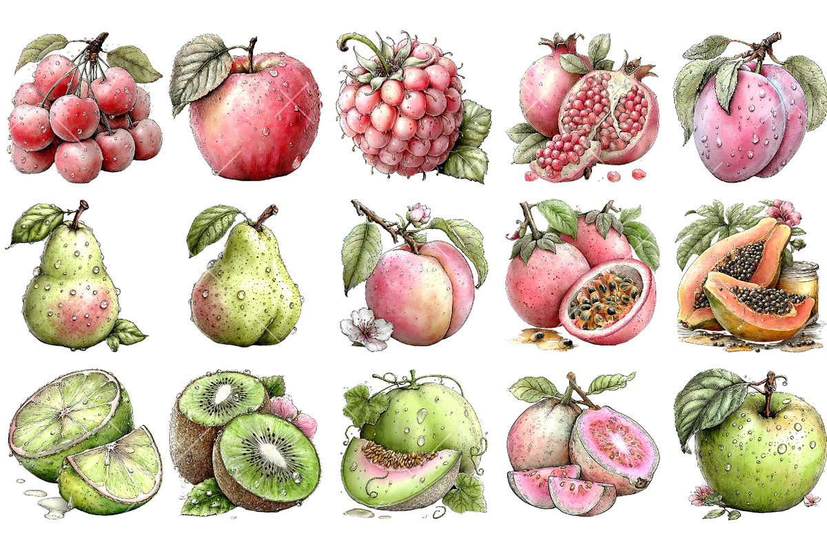 Whimsical Summer Fruit Clipart, an Illustration by OK Design (Photo 2 of 6)