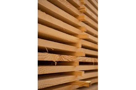 Angled side view of timber stack