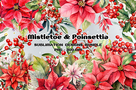 Mistletoe Poinsettia flowers Clipart, a Decorative Illustration by SindyPrintDesign