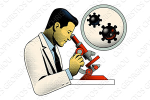 Scientist Microscope Retro Vintage, an Illustration by Christos Georghiou