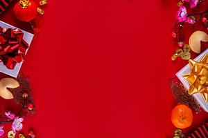 Bright vibrant gold and red Chinese New Year background, a Holiday Photo by Rimma
