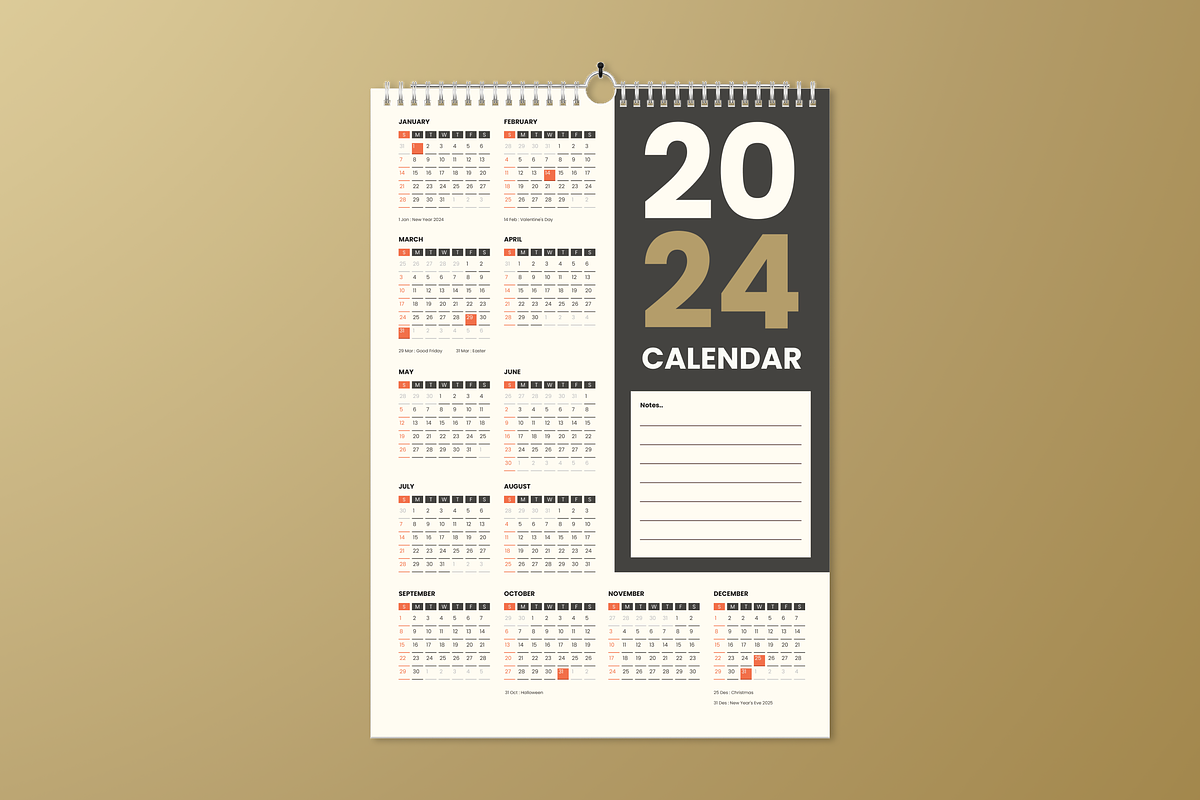 Simple Calendar 2024, a Print Template by SquidPixey (Photo 1 of 3)