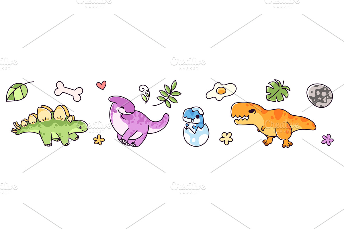 Cute kawaii baby dinosaur stickers, an Animal Illustration by art PVP - market
