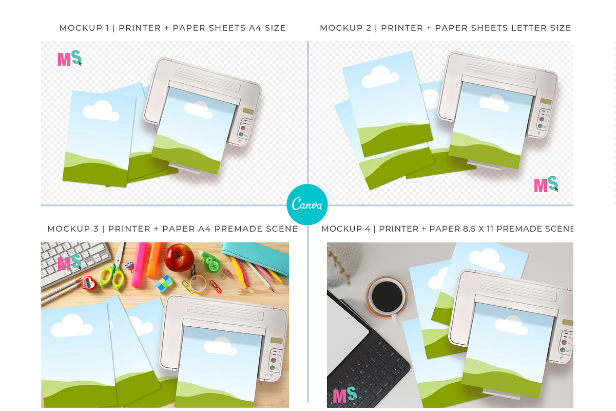 Printer & Paper Sheets Canva Mockup, a Books & Magazine Mockup by Mockup Scene (Photo 4 of 11)