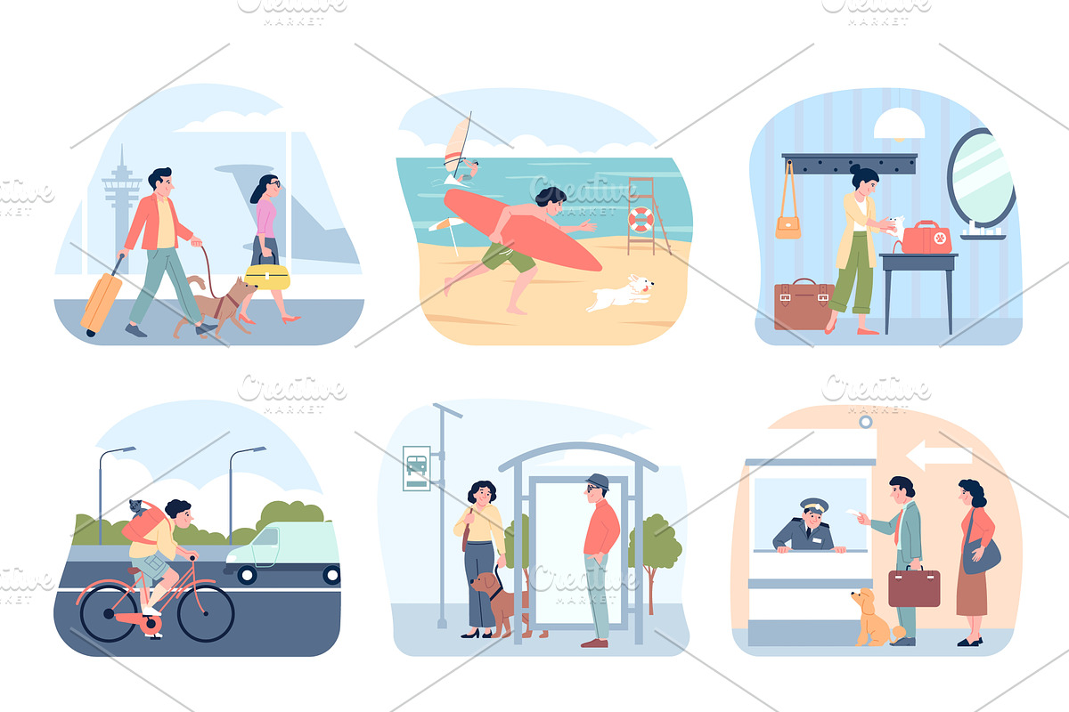 Travel with pets. People tourists, a Sport Illustration by LadadikArt