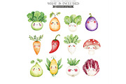 Cute Vegetables Watercolor Clipart, an Illustration by CharmClipart (Thumbnail 3 of 10)