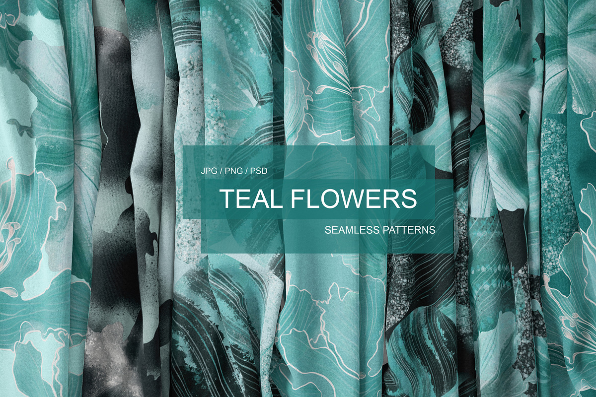 TEAL FLOWERS seamless patterns, a Pattern Graphic by ANAKOTO (Photo 6 of 13)