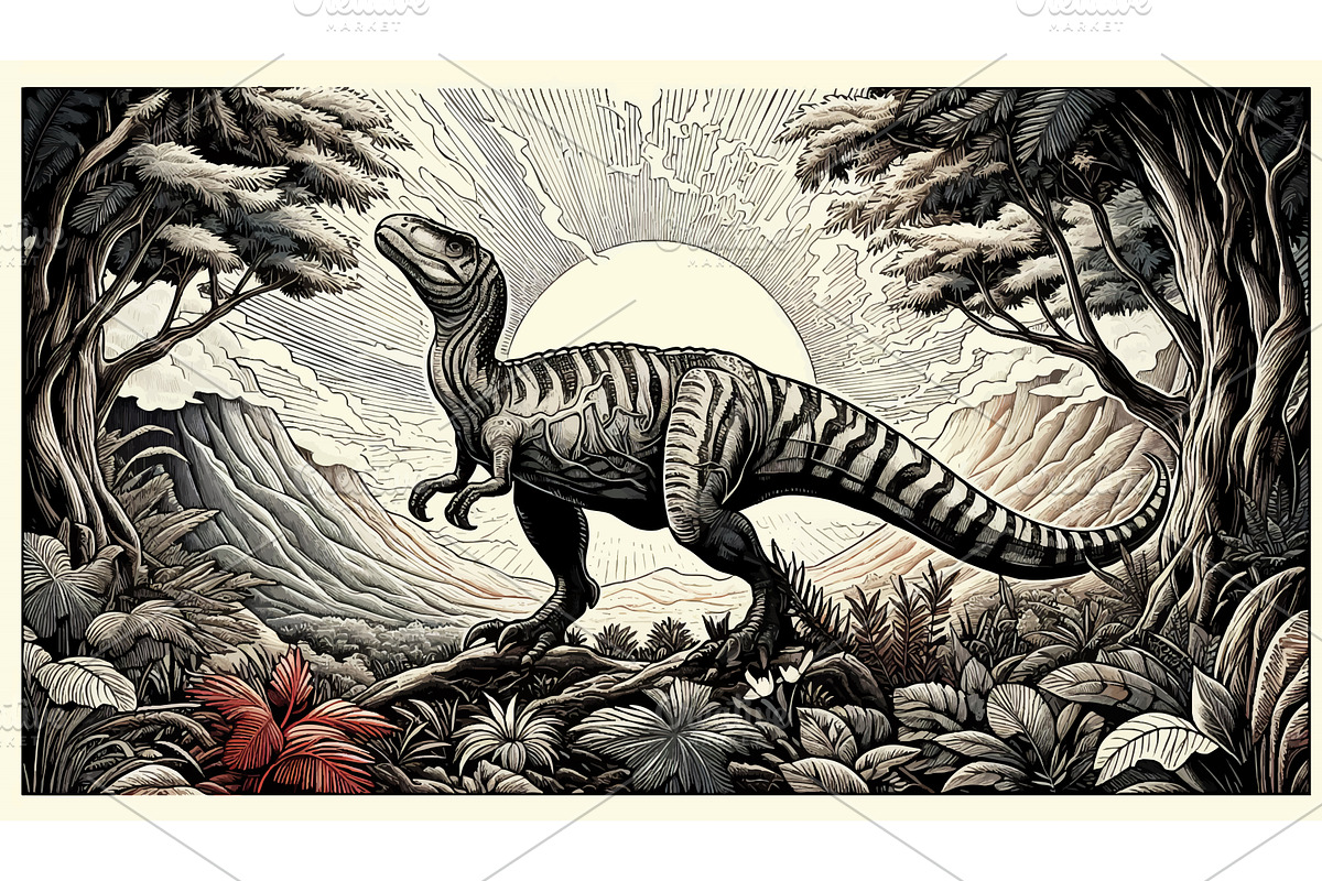 Tyrannosaurus Rex in Prehistoric, an Animal Illustration by AlexArt
