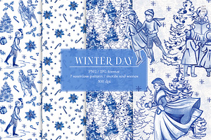 Winter Day Seamless Patterns Clipart