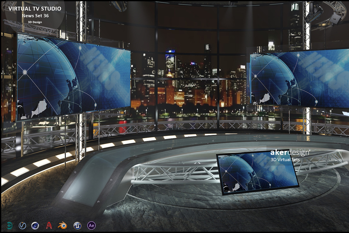 Virtual TV Studio News Set 36, an Architecture 3D Model by akerStudio (Photo 4 of 25)