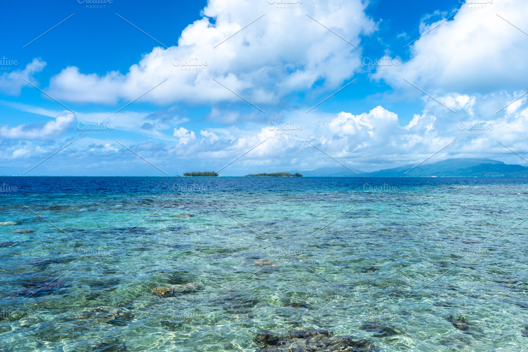 Lagoon and Motus on the Coral Reef of Tahaa Island, French Polyn, a Nature Photo by GoodGoods