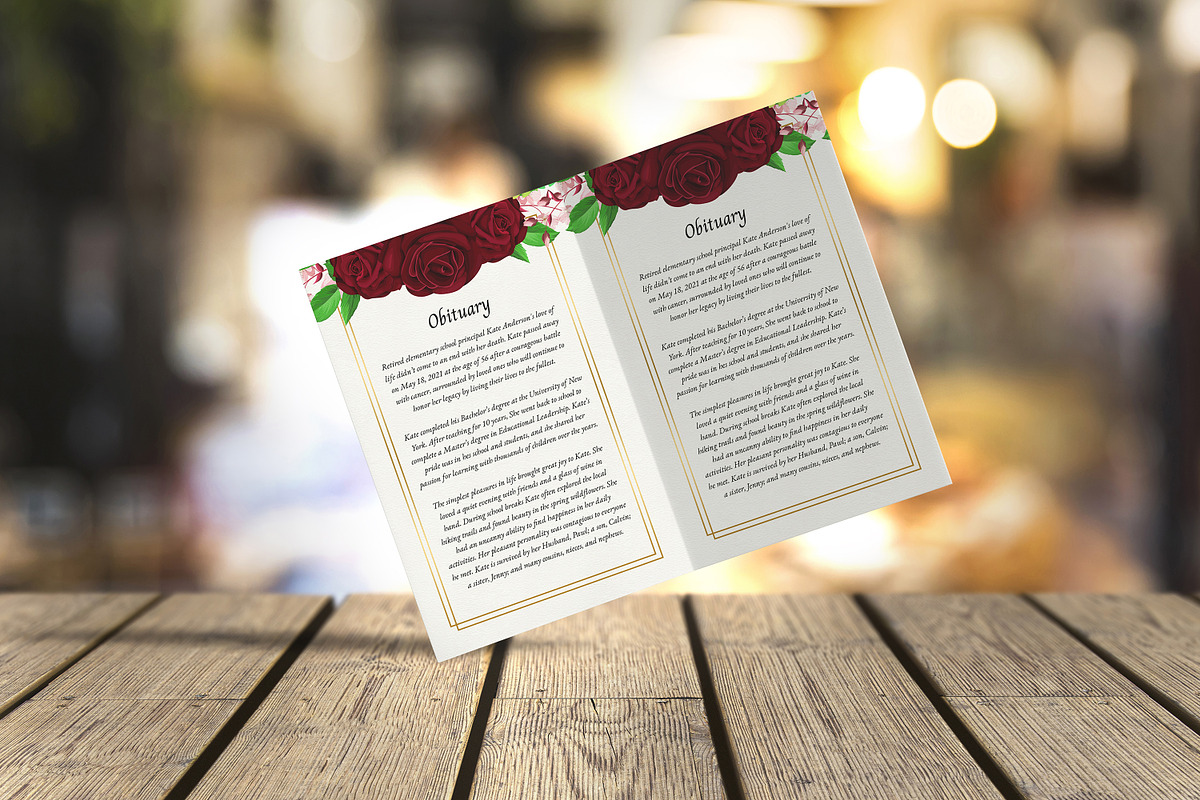 Editable Red Rose Funeral Program, a Brochure Template by SmmrDesign (Photo 4 of 4)