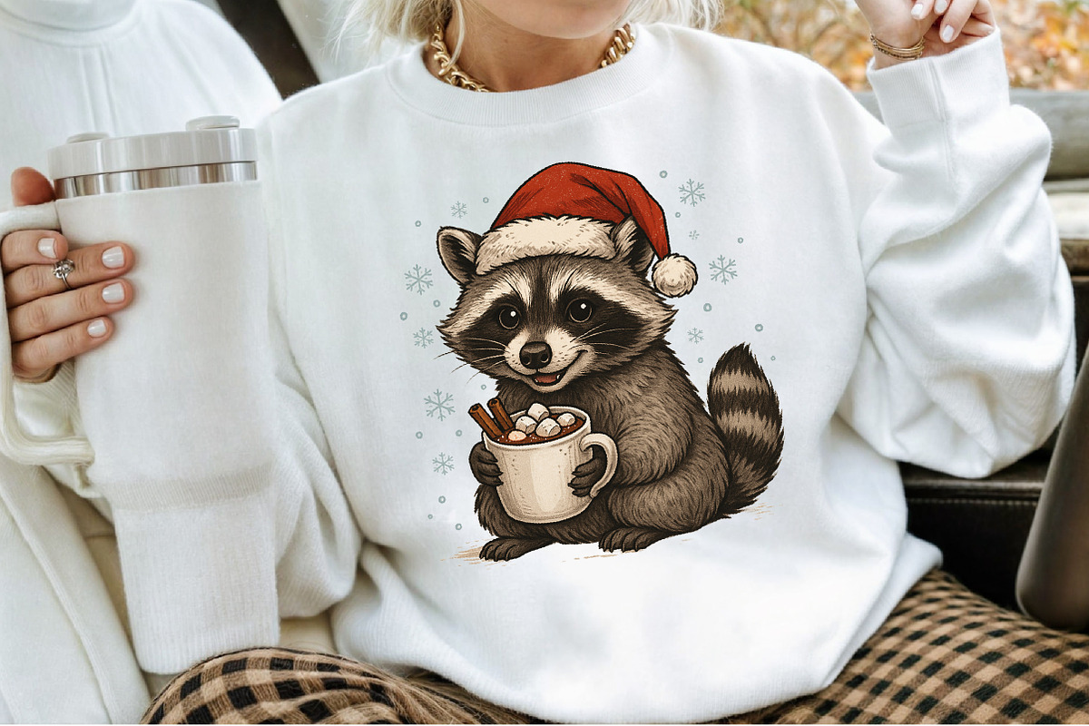 Watercolor Christmas Raccoon PNG, an Illustration by Sublimation Artist (Photo 6 of 9)