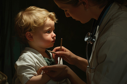 Doctor examining little boy with ste, a Photo by Iftikhar Alam