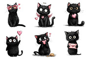 Quirky Valentine Black Cat Clipart, an Illustration by Dream Creation (Thumbnail 2 of 7)