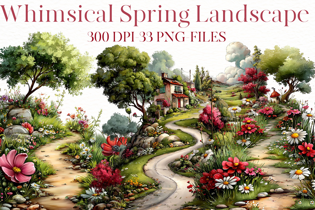 Whimsical spring landscape Clipart, an Illustration by Designworld (Photo 1 of 7)