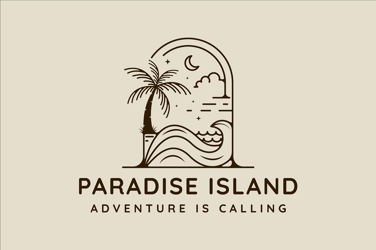 palm tree and ocean logo line art, a Branding & Logo Template by zyxroun shop