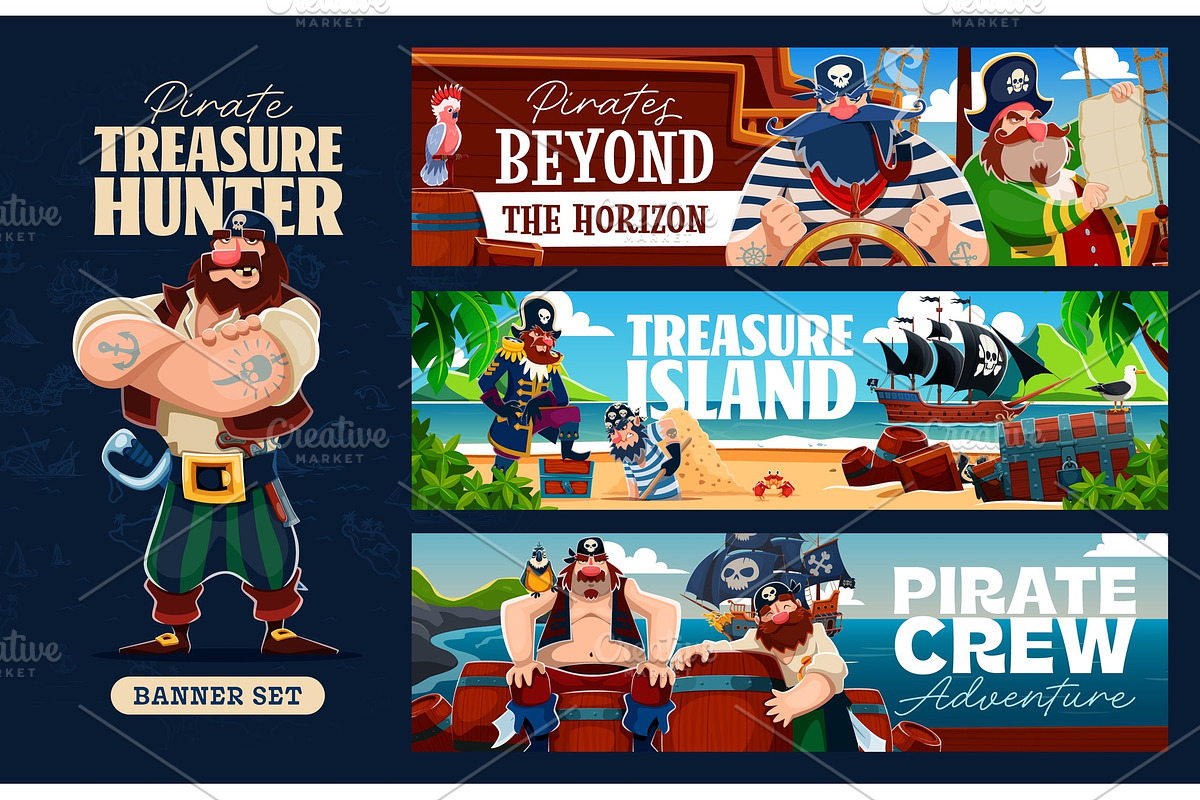 Pirate banners with corsairs, a Person Illustration by Vector Tradition