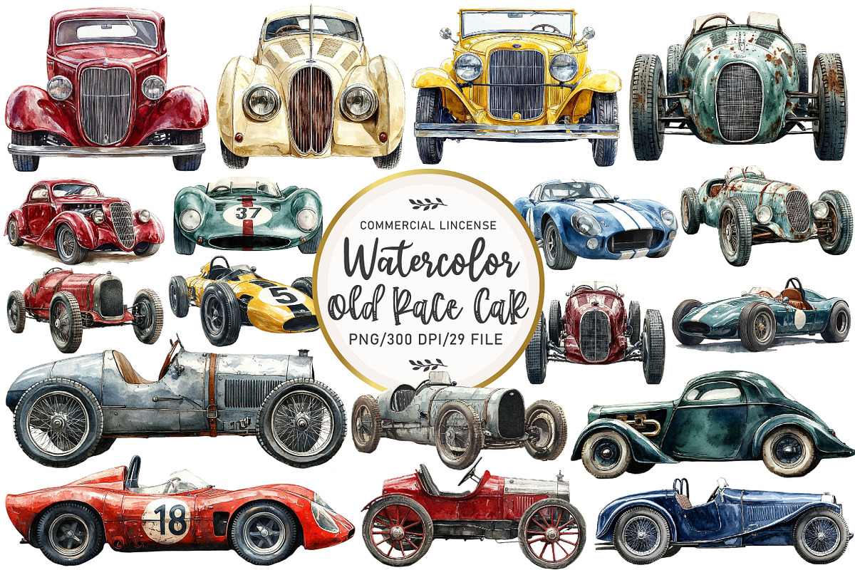 Vintage Old Racing Car Clipart, an Illustration by OK Design (Photo 1 of 4)