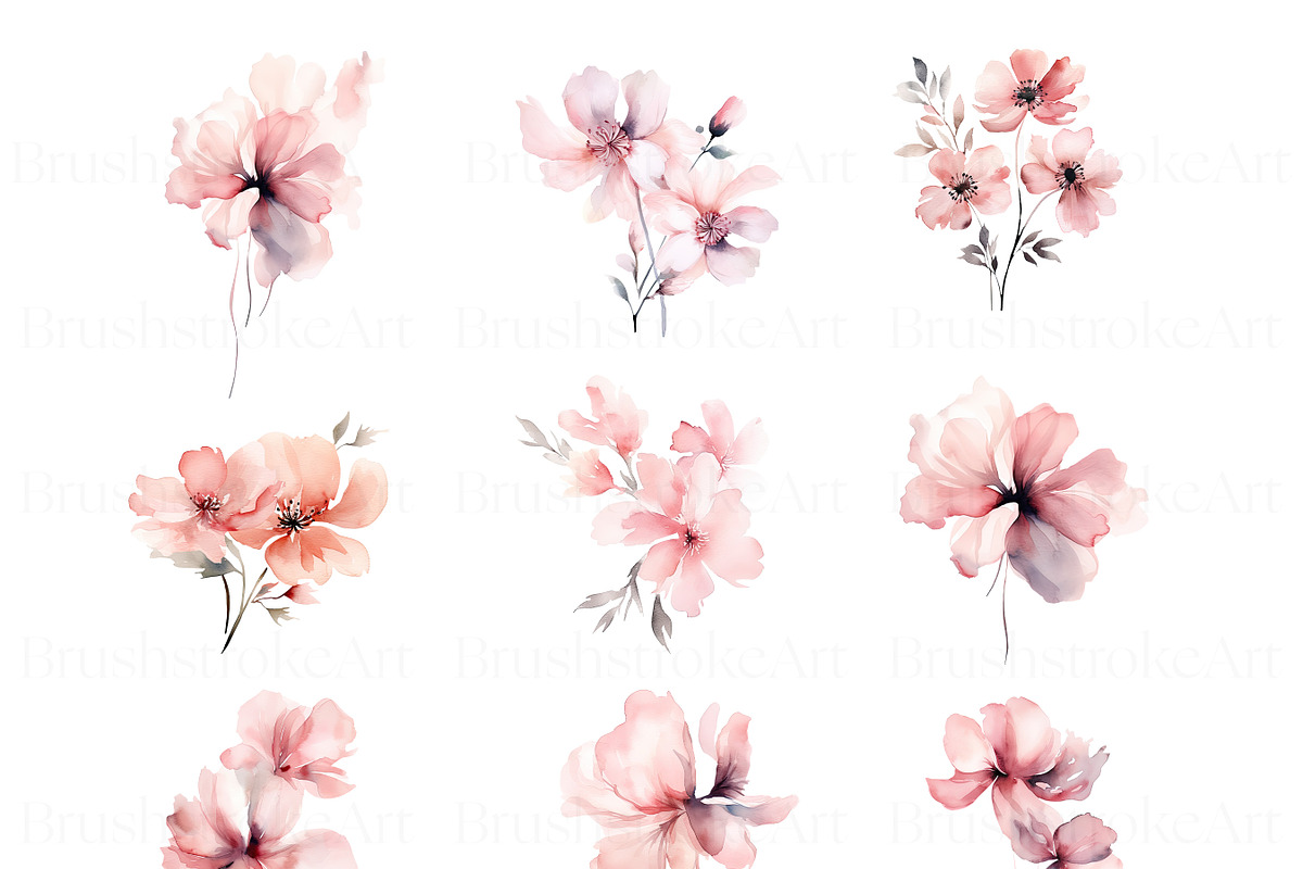 Watercolor Pink Flower Clipart, a Decorative Illustration by BrushstrokeArtGB (Photo 3 of 9)