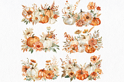 Floral Pumpkin Fall Clipart, a Seasonal Illustration by ClipArtCharm (Thumbnail 5 of 6)