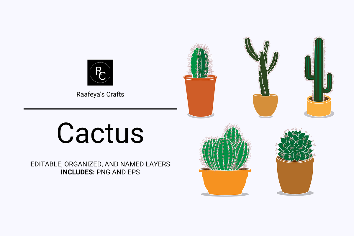 Cactus - 5 Vector Ilustrations, an Object Illustration by Raafeya's Crafts (Photo 1 of 4)