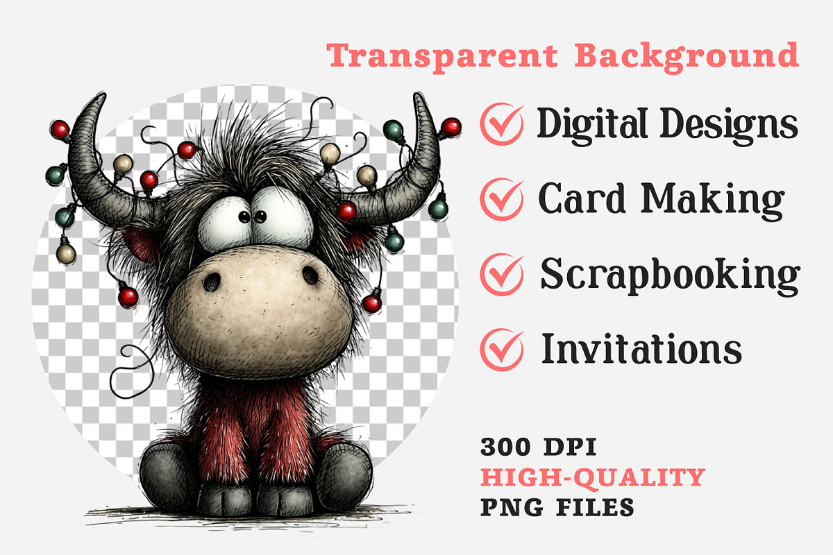 Christmas Highland Cow Clipart, an Illustration by Dream Creation (Photo 7 of 7)