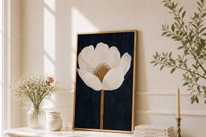 Navy Blue Floral Wall Art Print, a Decorative Illustration by elfy creative
