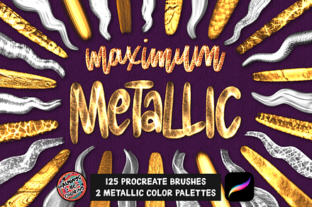Procreate Maximum Metallic Brush Set, a Brush Add-On by AlwaysBeColoring