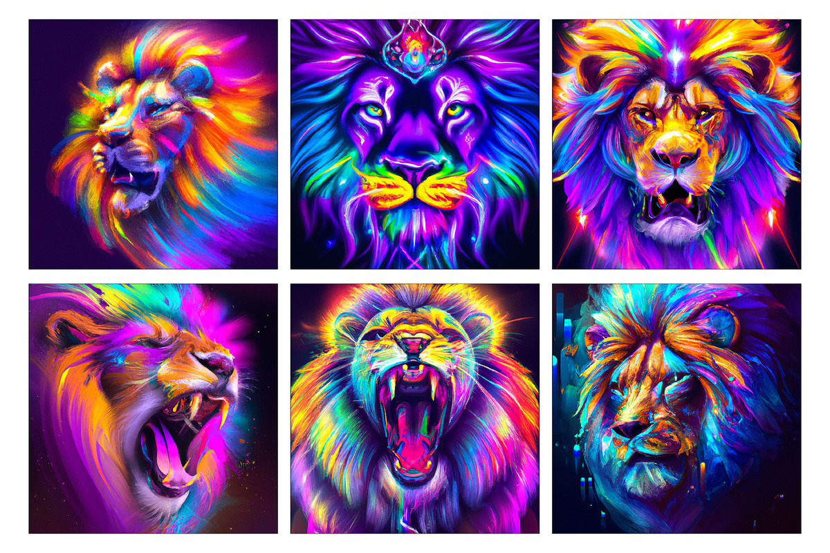 Neon Rainbow Lions, a Graphic by Arely Arts