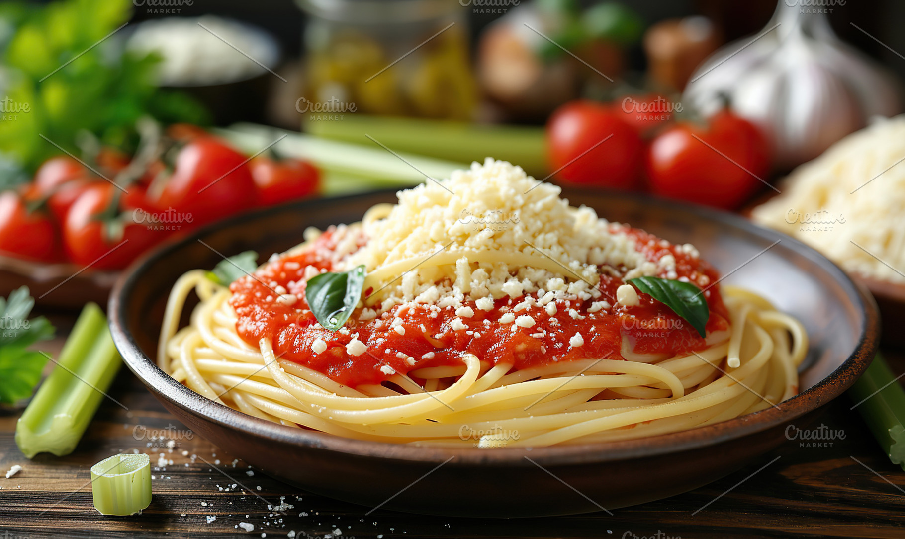A plate of spaghetti topped with Bol, a Photo by LOGOCREATIVE