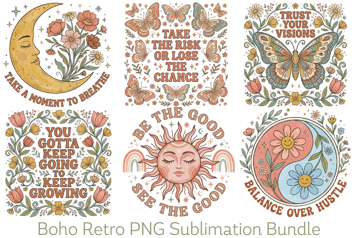 Boho Retro PNG Sublimation Bundle, an Object Illustration by CraftArtStudio (Photo 1 of 4)
