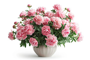Fresh peony roses flowers in vase on white background, a Nature Photo by AlyaAnd