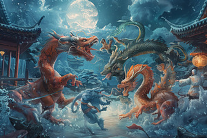A painting depicting multiple dragon, a Photo by Iftikhar Alam