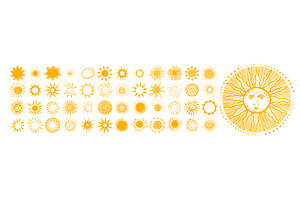Large set of yellow suns. The sun, an Object Illustration by Nenahliadava Design