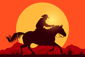 Western Cowboy Riding A Horse, a Person Illustration by Black White Mouse Design