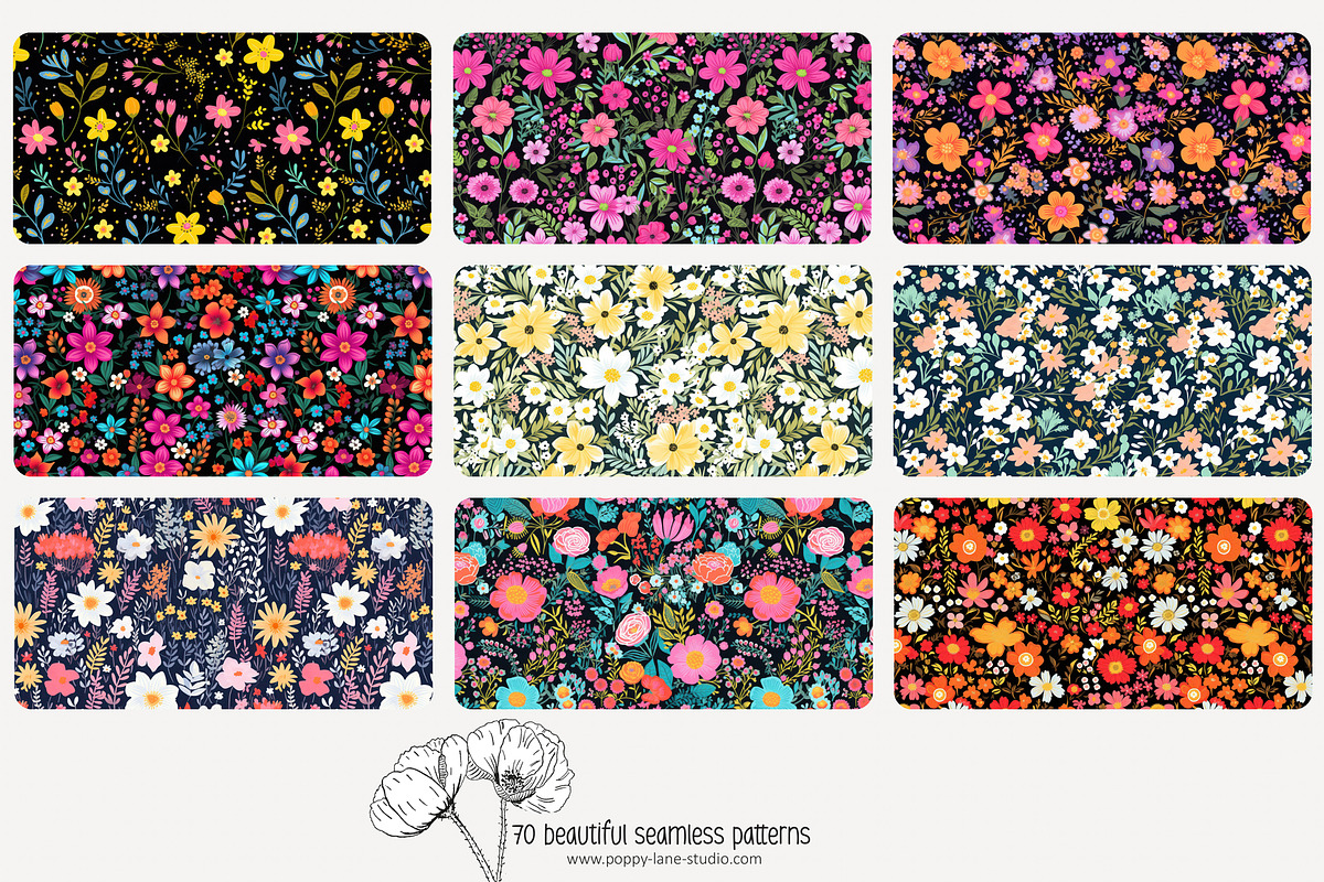 70 ditsy floral seamless pattern, a Pattern Graphic by Poppy Lane Studio