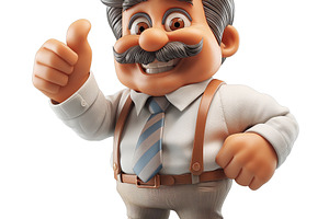 Cheerful animated businessman with a mustache, wearing a shirt and suspenders,, a Person Photo by ImageMir