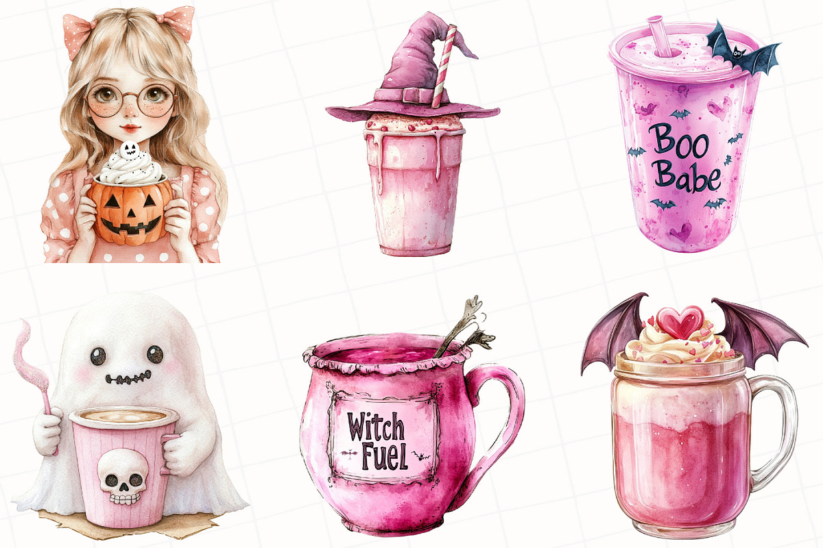 Watercolor Halloween Coffee Clipart, an Illustration by OK Design (Photo 5 of 5)